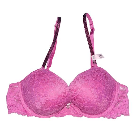 Victoria's Secret Dream Angels Twinkle Strap Lace Push-Up Bra New Peony Size 36B - Picture 6 of 6